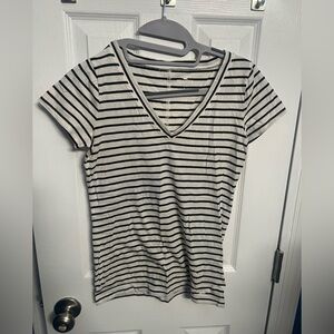 Hollister Black and White Striped V-Neck Tee